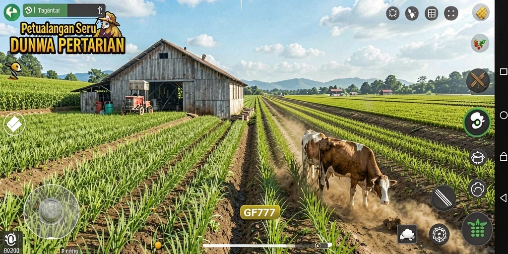 Tampilan gameplay GF777 dengan aktivitas bertani yang menarik.