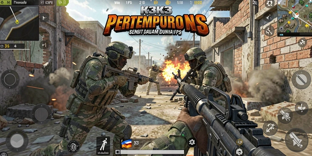 Screenshot K3K3 menunjukkan aksi tembak-menembak yang seru dan intens.