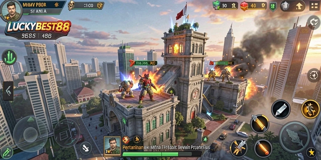 Tampilan gameplay menara pertahanan yang menegangkan dan strategis.