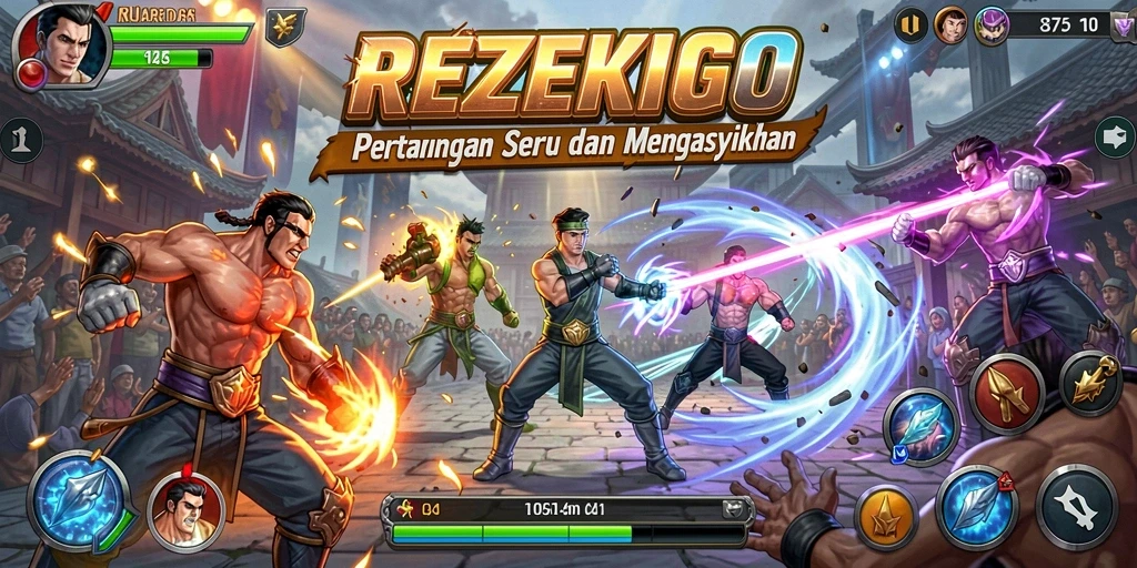 Gameplay pertarungan seru di REZEKIGO dengan karakter unik.