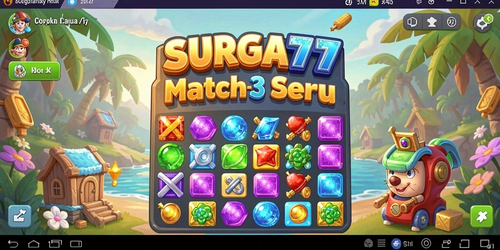 Screenshot gameplay SURGA77 yang menunjukkan keseruan mencocokkan elemen Match-3.